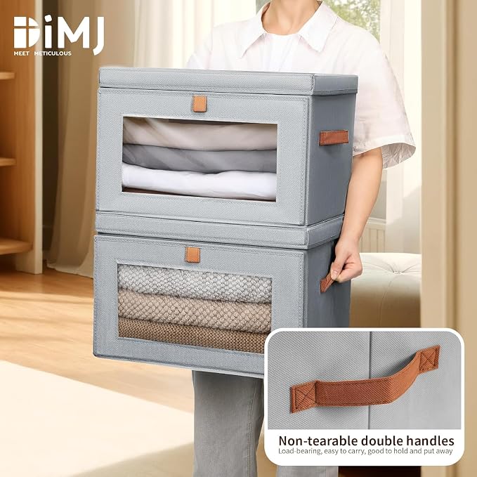 DIMJ Storage Bins with Lids - 5 Pack Large Fabric Closet Organizer with Window & Handles, Collapsible Decorative Storage Boxes for Shelves Under Bed, Books Clothes Blankets Sweaters Organization - Image 6