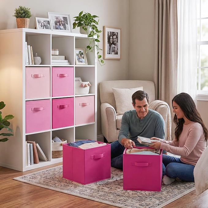 GRANNY SAYS Cube Storage Bins, 13x13 Cube Storage Organizer, Fabric Collapsible Storage Bins with Handle, Storage Cubes for Shelves, Closet, Pink Gradient, 6-Pack - Image 2