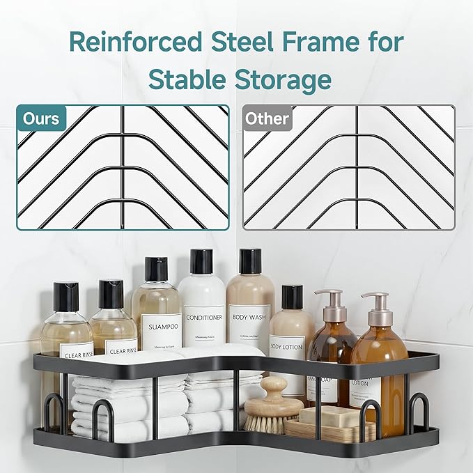 Veken Corner Shower Caddy 4-Pack, Advanced Rustproof Design, No Drilling Adhesive Shelves, Rack with Soap Holder, Large Capacity Bathroom Organizers and Storage, Wall-Mounted Kitchen&Home Decor,Black - Image 5
