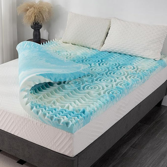 2 Inch 5-Zone Twin Memory Foam Mattress Topper, Gel Infused Foam Mattress Topper for Pressure Relief, CertiPUR-US Certified Twin Bed Topper,Blue, 38"×75"