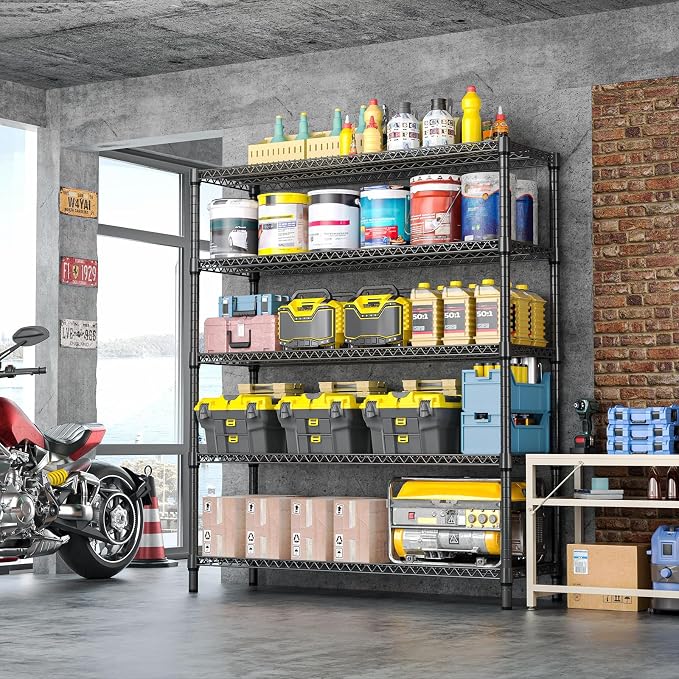 IZEUK 5-Tier Adjustable Heavy Duty Metal Storage Shelving Unit, Wide Utility Rack Organizer for Garage, Basement, Kitchen, Office, Warehouse (Black, 17.7" D x 59.1" W x 70.9" H) - Image 4