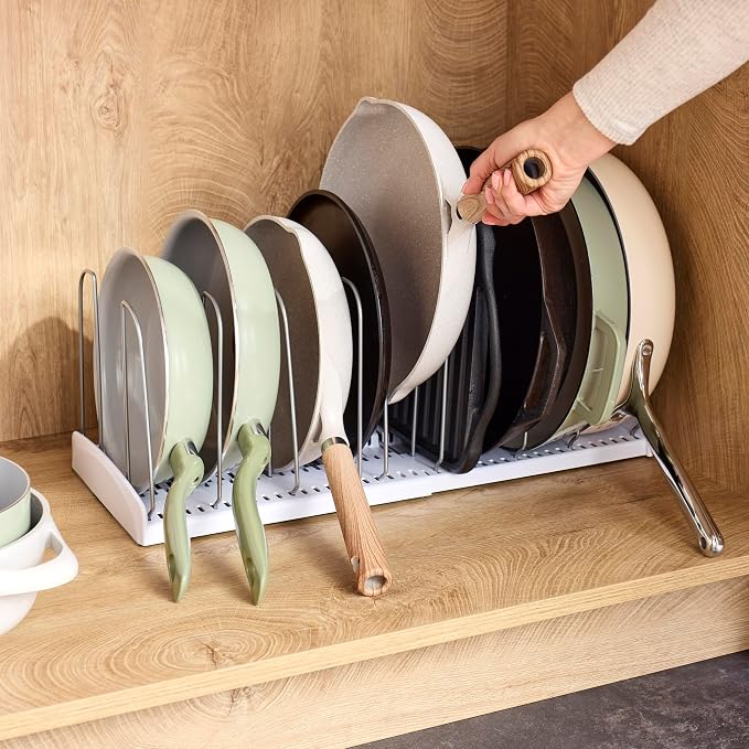 YouCopia StoreMore Expandable Cookware Rack with Tall Steel Wires, 12.5"-22" Wide Adjustable Pan Organizer for Kitchen Cabinet Storage, Premium Edition - Image 7