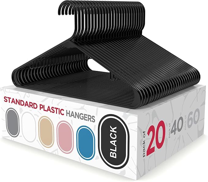 Sharpty Plastic Hangers Clothes Hangers for Clothing, Closet, Coats & Shirts - Durable & Space Saving - for Everyday Standard Use, Room Essentials & Basics - 20 Pack - Black by Sharpty