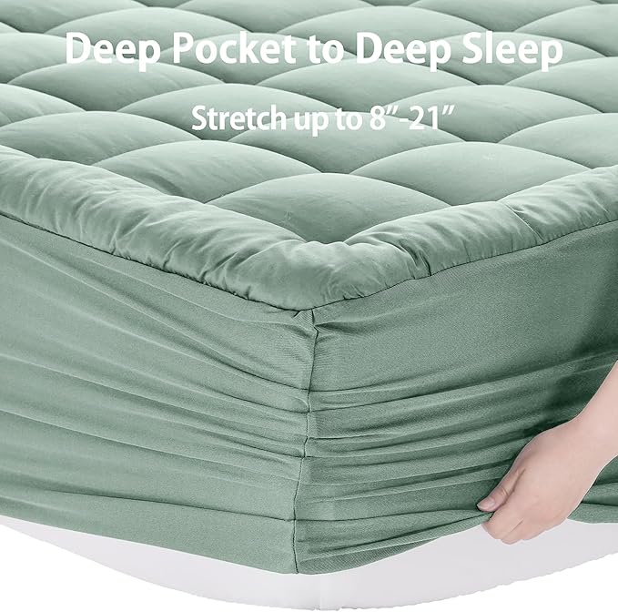 EASELAND Twin Size Mattress Pad Pillow Top Mattress Cover Quilted Fitted Mattress Protector Single 8-21" Deep Pocket Cooling Mattress Topper (39x75 Inches, Pale Aqua)