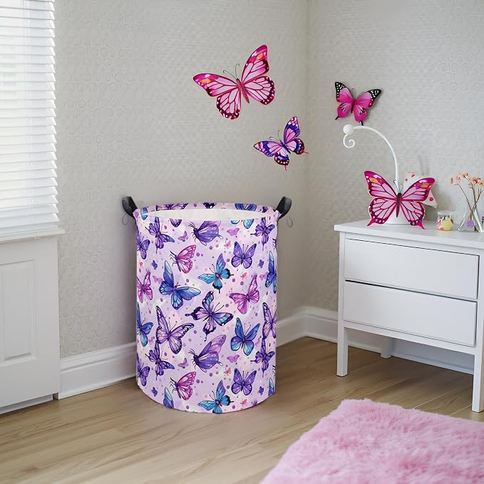 HIYAGON Butterfly Baby Laundry Basket & Toy Storage Bin, Purple Butterfly - Image 4