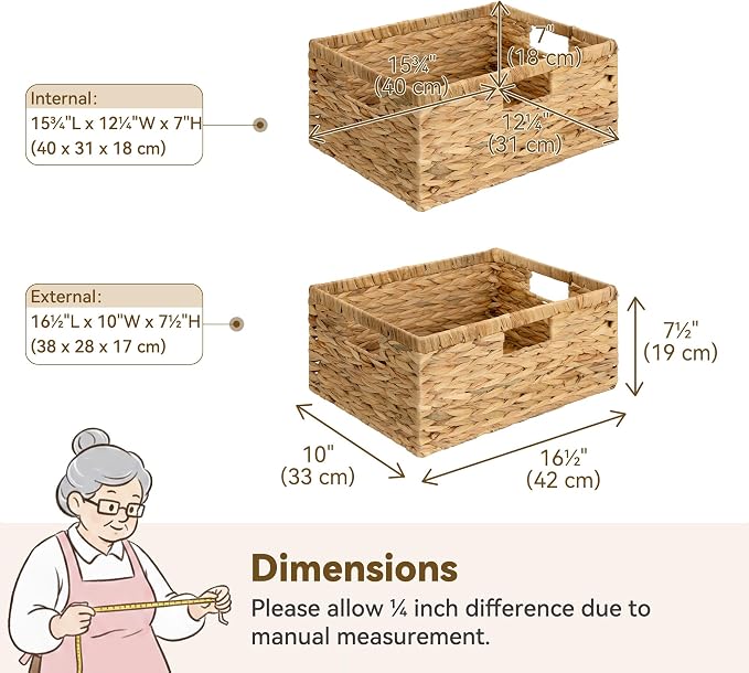 GRANNY SAYS Wicker Baskets with Handles, Large Wicker Storage Baskets for Shelves, Water Hyacinth Woven Basket, Decorative Basket for Pantry, 1-Pack - Image 2