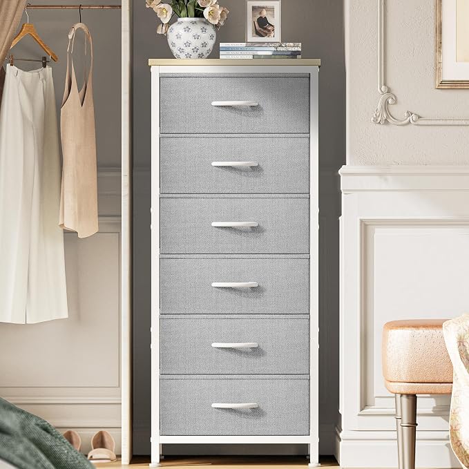 Huuger 43.3 Inch Tall Dresser for Bedroom, 6 Drawer Night Stand & Chests of Drawers, Fabric Dresser for Closet, Bedroom, Nightstand, End Table with Metal Frame, Storage Tower with Fabric Bins, Grey by Huuger