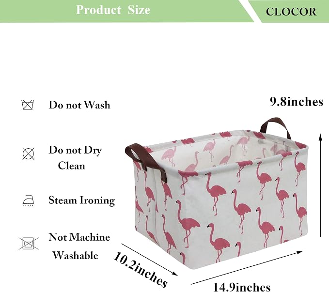 CLOCOR Rectangular Flamingo Storage Basket,Collapsible Cute Pattern Storage Bin,Waterproof Coating Storage Box with Handles,Gift Baskets, Shelf Basket (Flamingo) - Image 6