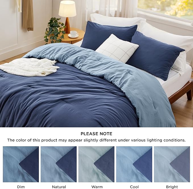 Bedsure King Comforter Set, Navy Blue Soft Prewashed Bedding for All Seasons, 3 Pieces GentleSoft™ Bed Set, 1 Lightweight Comforter (104"x90") and 2 Pillowcases (20"x36")