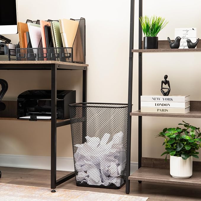 Mind Reader 10 Gallon Executive Waste Paper Bins, Solid Bottom, Non Slip Pads, Office and Home, Metal Mesh, Set of 2, Black - Image 7