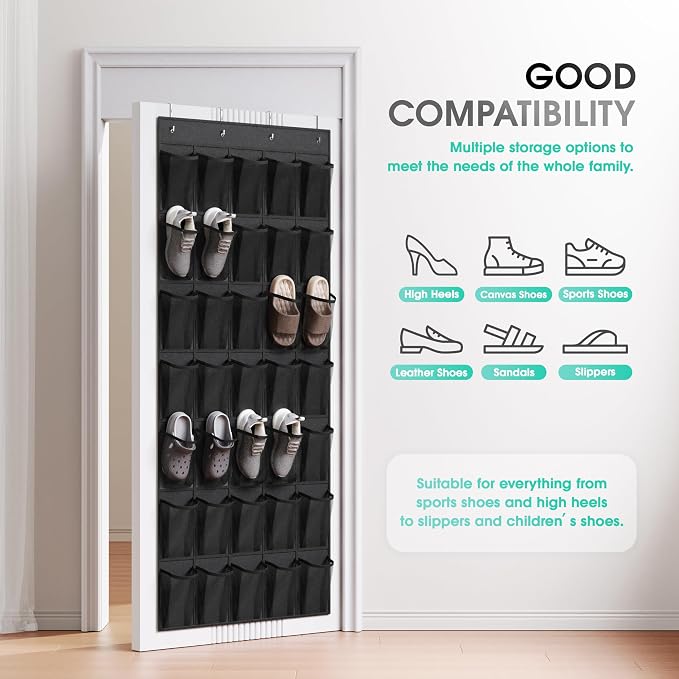 WVM Over The Door Shoe Organizer with 35 Breathable Mesh Pockets, Hanging Shoe Organizer for Door with 4 Metal Hooks, Large Capacity Closet Storage for Shoes, Accessories - Image 2