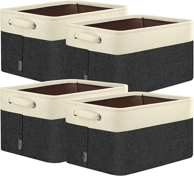 BALEINE 4 Pack Fabric Closet Storage Bins for Shelves, Linen Closet Organizers and Storage, Decorative Baskets for Organizing, Shelf, Clothes, Home, Office (Black, 12"x8"x8") by BALEINE