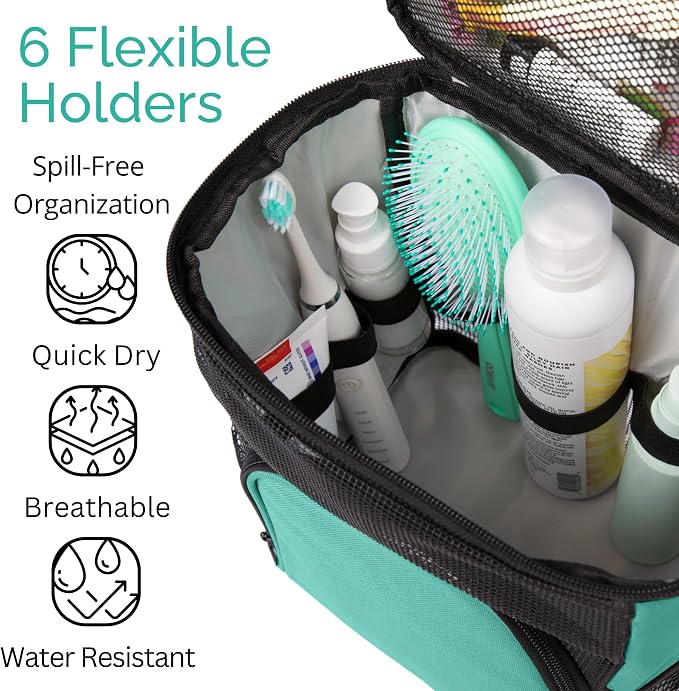 Original Shower Caddy For College Dorms- Travel Shower Caddy - Dorm Organizer Bag - Large Capacity, Quick Dry and Water Resistant with Metal Hook - Portable and Foldable Bag for Gym and Travel (Aqua) - Image 4