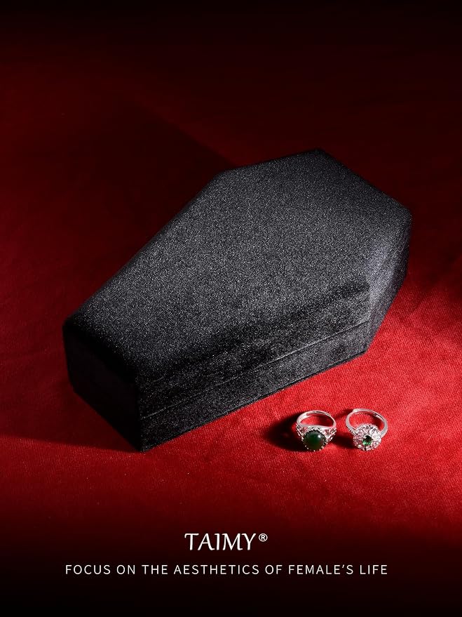 TAIMY Coffin Jewelry Box, Mini Coffin Shaped Gothic Jewelry Case, Plush Velvet Small Jewelry Organizer for Earrings Rings Necklaces Bracelets(Black-Red) - Image 5