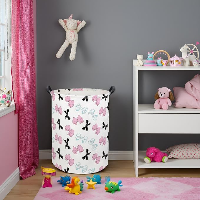 HIYAGON Butterfly Baby Laundry Basket Baby Hamper for Nursery Girl Kids Butterfly Hamper Cute Kids Toys Storage Bin Organizer Butterfly Room Decor for Home(Bowknot) - Image 3