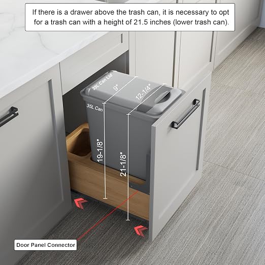 Dowell Single 35Qt Undermount Trash Pull-Out Waste Container with Full Extension Soft-Close Slides, Bottom Mounted, Face Frame/Frameless Min. Cabinet Opening: 12-1/2 Inch Wide-4008 0115 35 - Image 6