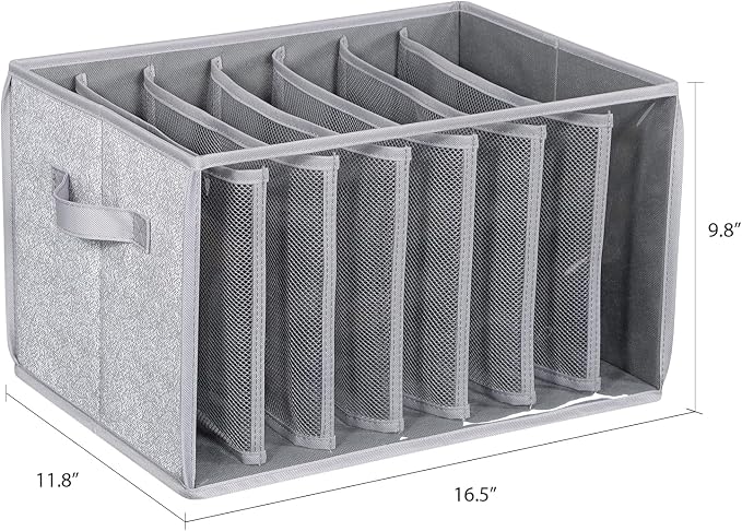Zilink Upgraded Wardrobe Clothes Organizer with Support Board Clear Pants Organizer for Closet with 7 Grids Storage Bin with Dividers for Jean Pant Sweater Legging T-Shirt, 3 Pack - Image 2