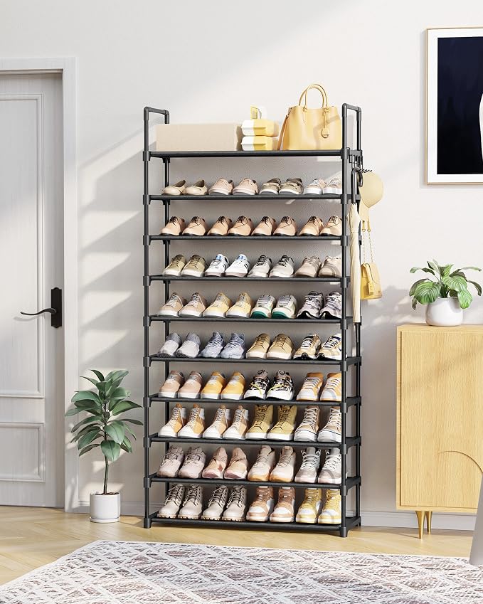 Kitsure Shoe Rack for Closet - 10-Tier Shoe Organizer with Hook Rack, Large-Capacity & Space-Saving Shoe Shelf for Entryway, Bedroom, Living Room,32.2" x 11.8" x 68.5", Black - Image 2