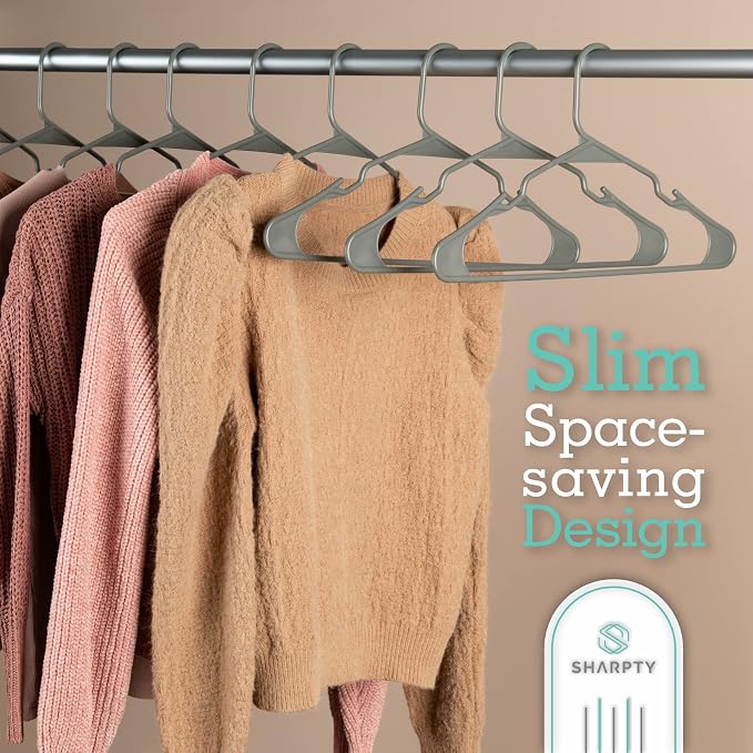 Sharpty Plastic Hangers Clothes Hangers for Clothing, Closet, Coats & Shirts - Notched, Durable, Thick, Tough & Space Saving - for Everyday Standard Use, Room Essentials & Basics - 50 Pack - Grey - Image 4