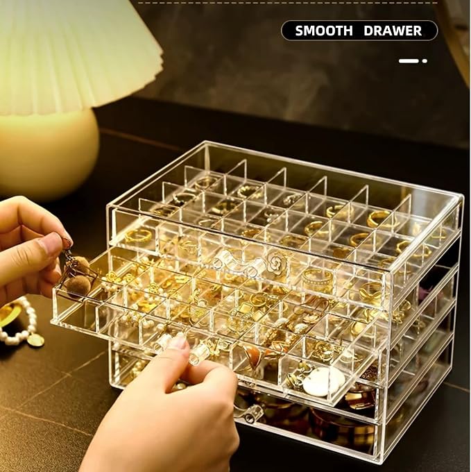 Feadily Acrylic Jewelry Organizer Box, Jewelry Drawer Organizer With 5 Drawers 79 Grids, Clear - Image 6