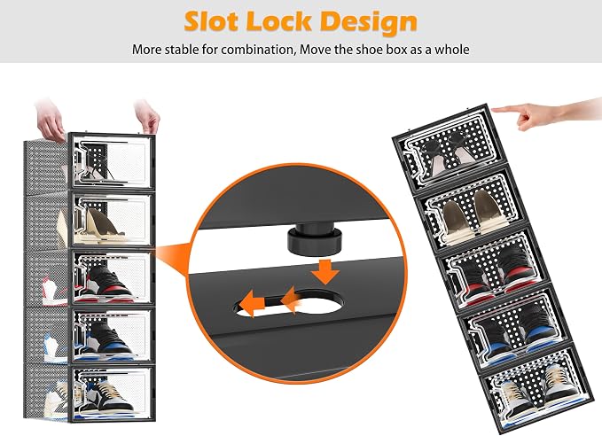 HOMIDEC Shoe Storage, 12 Pack Shoe Organizer for Closet, Shoe Boxes Clear Plastic Stackable Shoe Containers with Lids for Size 10 - Image 6