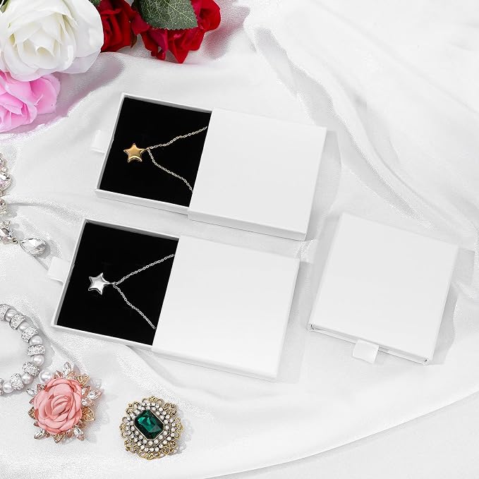 Jewellery Gift Box, 4 Pcs Ring Necklace Box Small Gift Boxes for Bracelets Earrings Necklaces Bracelet Drawer Organizer Square Pendent Storage Case for Birthday DIY Wrapping(White) - Image 7
