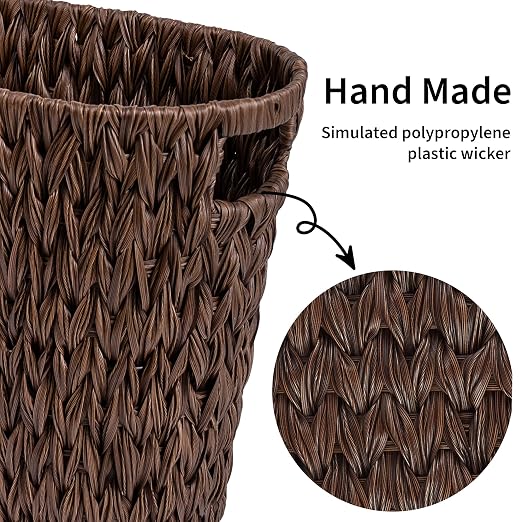 GRANNY SAYS Wicker Waste Basket, Waterproof Bathroom Trash Can, Bedroom Can, Durable Wastebasket with Handles, 19 Liters/5 Gallons - Image 5