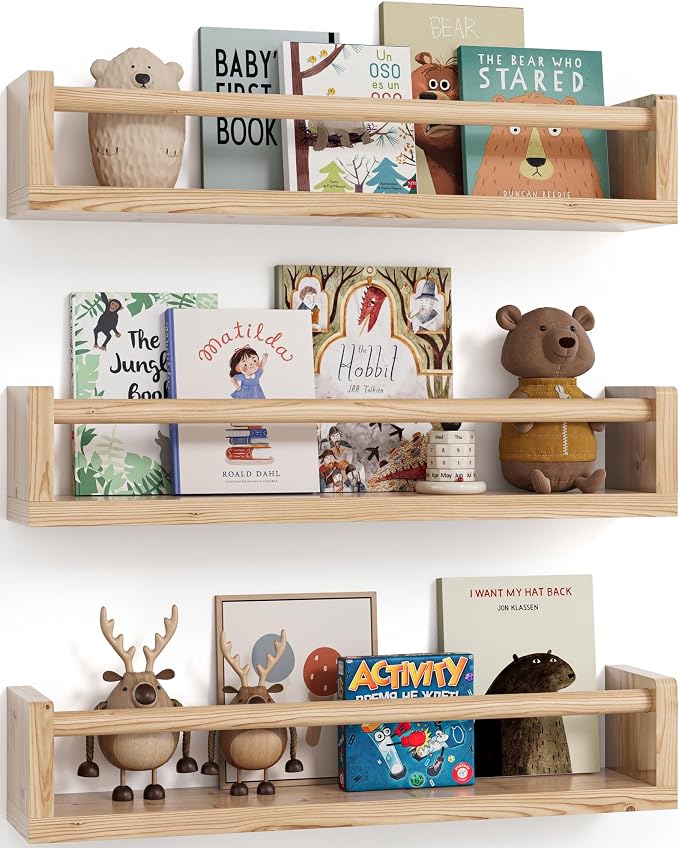 G&W Gruwald Nursery Book Shelves, Set of 3, Hanging Bookshelf, Wall Book Shelves for Bedroom Kids, Floating Shelf for Wall, Nursery Decor by G%26W+Gruwald