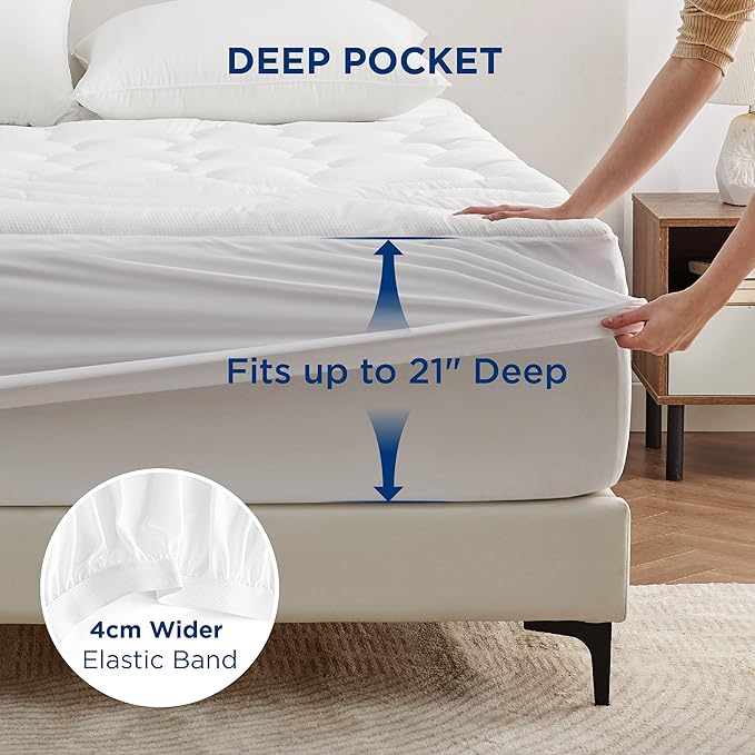 Bedsure Twin XL Mattress Protector Waterproof - Extra Long Twin Waterproof Mattress Topper Pad for College Dorm Essentials, Noiseless Bed Cover Padded with 8-21 Inches Deep Pocket,White, 39x80 Inches