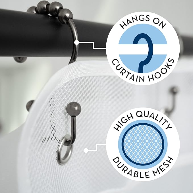 S&T INC. Shower Organizer, Shower Caddy or Bathroom Organizer with Quick Drying Mesh, 7 Pockets to Hold Shampoo, Soap, Loofah, and Cruise Ship Essentials, 14 Inch by 30 Inch, White, 2 Pack - Image 2