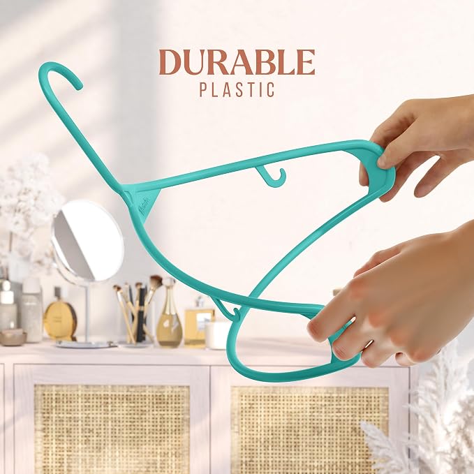 Plastic Hangers 50 Pack Aqua - Clothes Hangers - Makes The Perfect Coat Hanger and General Space Saving Hangers for Closet and New Apartment Essentials - Percheros Ganchos para Colgar Ropa Hangars - Image 4