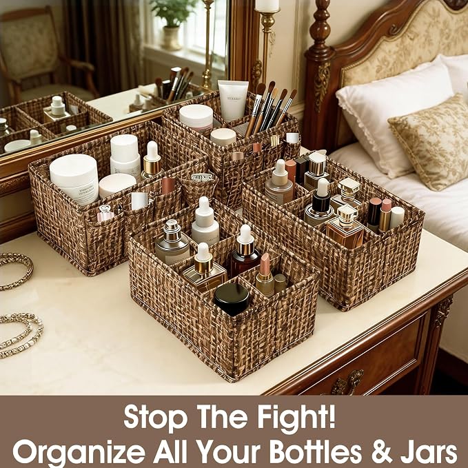 VERONLY Cosmetic Storage Bins Makeup Organizer, Adjustable Multifunction Storage Box Desk Drawer Divider for Makeup Brushes, Bathroom Countertop or Dresser, Set of 4 - Image 7