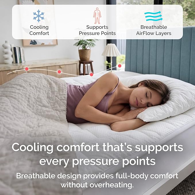 Plush Cooling California King Mattress Topper with Bamboo Viscose Cover - Soft Pillow Top Design for Back Pain Relief and Pressure Point Comfort - 72 x 84 Inches