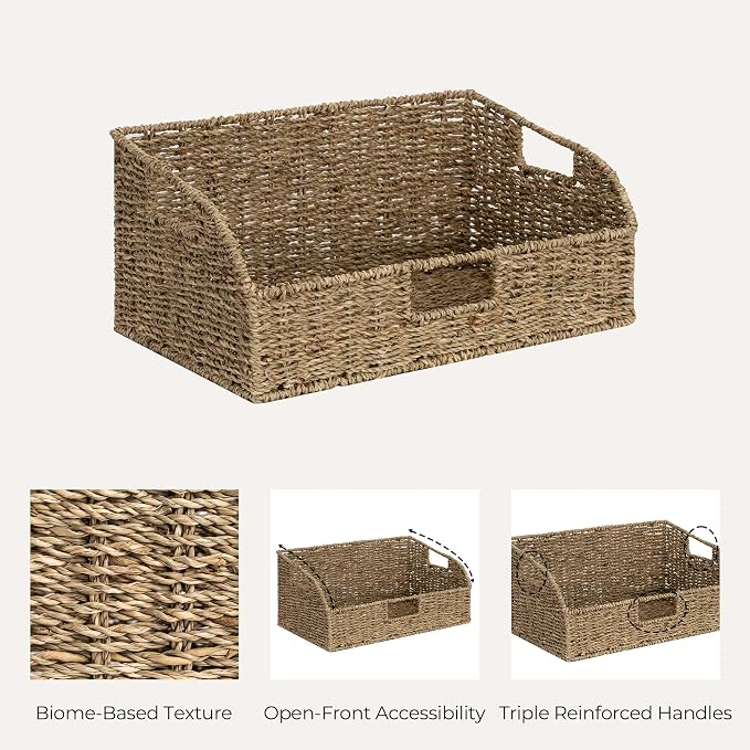 StorageWorks Pantry Baskets for Organizing, Seagrass Storage Baskets for Shelves with Built-in Handles, Pantry Organizers and Storage, Set of 2 (Large and Medium) - Image 7