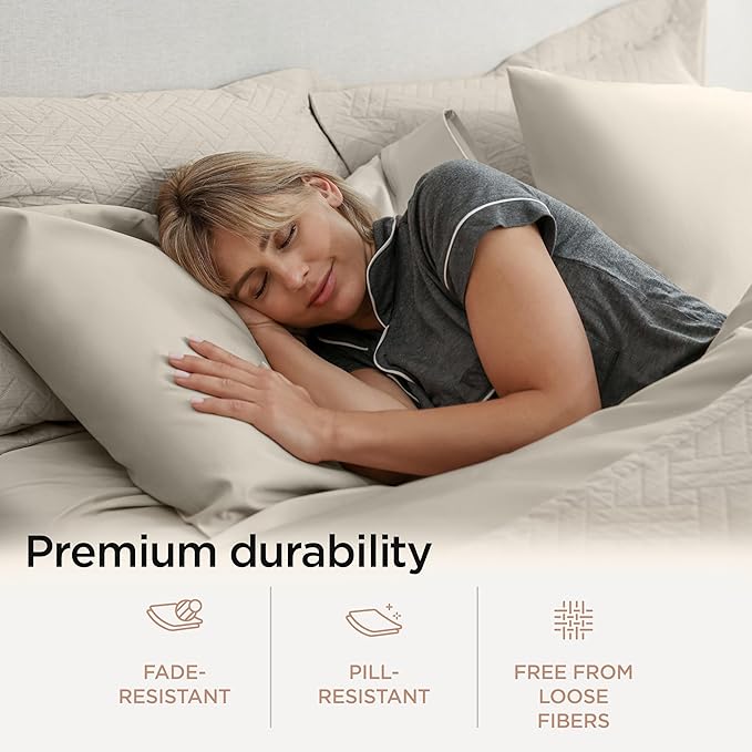 Threadmill Supima Cotton Queen Sheet Set, 1000 Thread Count Queen Sheets for Queen Mattresses, 4 Piece American Luxury Bed Sheets, Sateen Hotel Quality Sheets with Elasticized Deep Pocket, Taupe