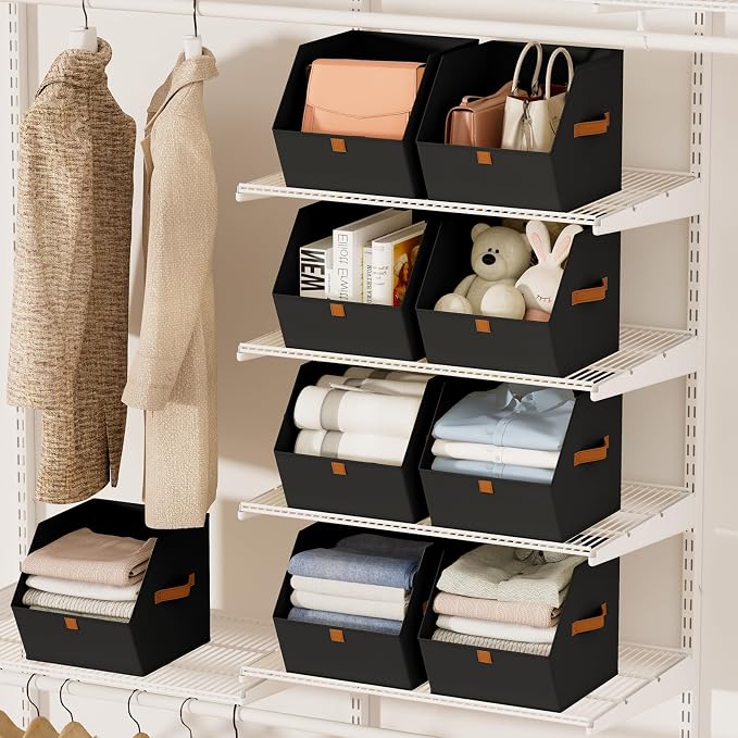Homsorout Fabric Closet Storage Cubes - 8 Pack Square Storage Bins with Dual Handles for Clothes, Towels, Toys, Cube Storage Organizers for Bedroom, Nursery, Shelves, Closet, Small Spaces, Black - Image 4
