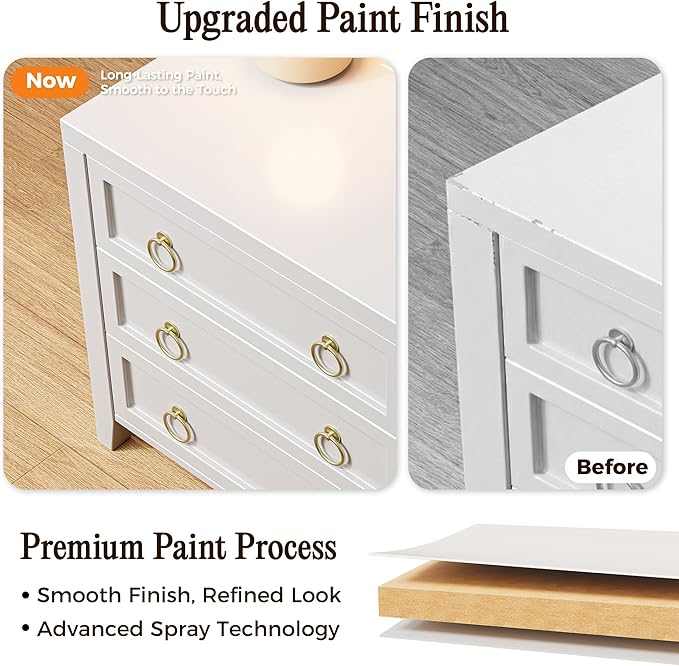 Huuger Paint Night Stand with Charger Station and USB-C Port, 3 Drawer Nightstands Set of 2, Larger Wider Bedside Table, Modern End Table, for Bedroom, White Nightstand