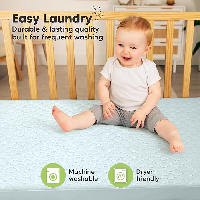 2-Pack Waterproof Crib Mattress Protector Cover Fitted - Quiet Baby Crib Mattress Pad Sheets, 52" x 28" Soft Quilted Cotton Baby Sheet, Machine Washable, Easy Fit, Durable (Frost/Mavy)