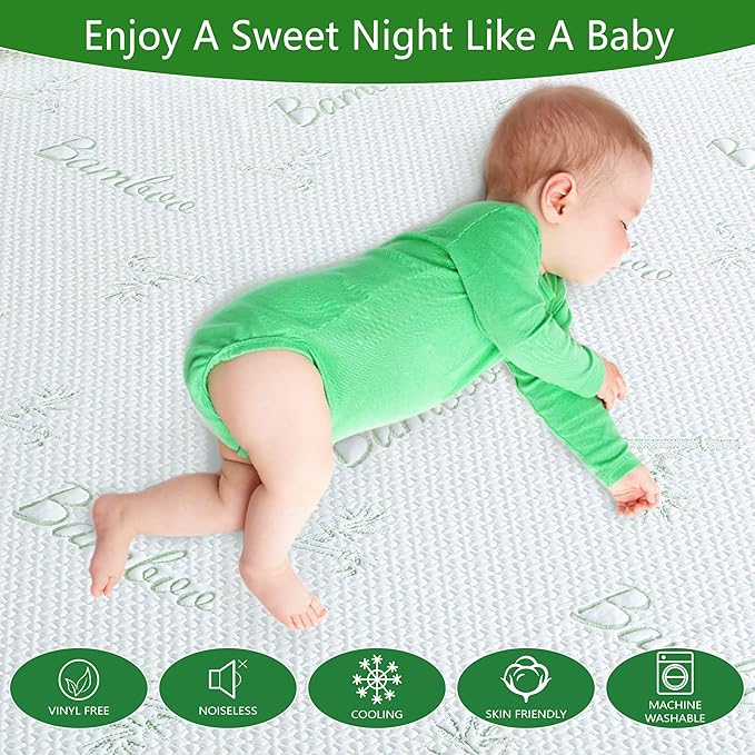 Split King Mattress Protector for Adjustable Bed, Cooling and Breathable Bamboo Viscose Waterproof Split King Mattress Pad Cover with 6-18 inches Deep Pocket