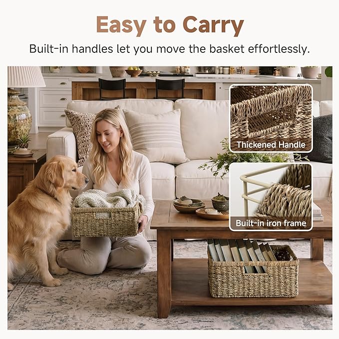 StorageWorks Large Wicker Baskets for Organizing, Seagrass Storage Basket with Built-in Handles for Pantry, Entryway, Living Room, 1 Pack - Image 4