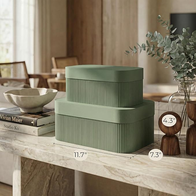 Decorative Storage Boxes with Lids – Set of 2 Beautiful Fluted Cardboard Organizer Bins for Your Home Bookshelf Decor to Safely Store Your Documents, Memory Box Items and Other Keepsakes in Style - Image 3