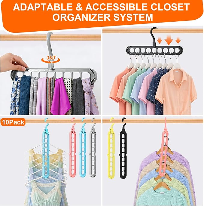 HEYHOUSE Closet Organizers and Storage,College Dorm Room Essentials,Pack of 10 Multifunctional Organizer Magic Space Saving Hangers with 9 Holes Storage Organization for Wardrobe Closet - Image 6