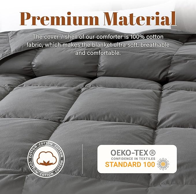 Cosybay Oversized King Size Feather Down Fiber Comforter - Grey 100% Cotton Duvet Insert - Luxury All Season Hotel Bedding Comforter,Medium Warmth 116 x 98 Inch