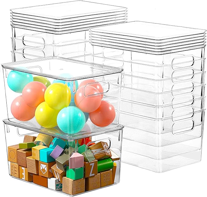 12 Pack Clear Storage Bins with Lids, 7 Quart Stackable Storage Boxes for Storage and Organization, Plastic Storage Containers with Lids, Plastic Bins with Handles for Office, Bedroom, Study Room by Freebat