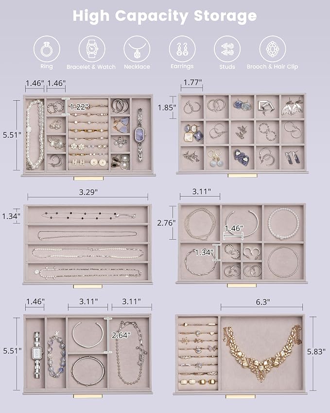 Lolalet Jewelry Box Organizer, 6-Layer Jewelry Organizers and Storage Case with Glass Lid, Ring Earring Bracelet Necklace Holder Organizer, Birthday Valentine Gifts for Women Girls -6Layer, HazePurple - Image 5