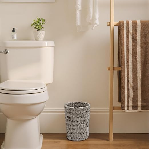 GRANNY SAYS Small Wicker Trash Can, 2 Gallon Bathroom Waste Basket, Small Bathroom Garbage Can, Plastic Trash Basket for Decor, Round Wastebaskets for Office, Bedroom, Cabinet, Grey - Image 4