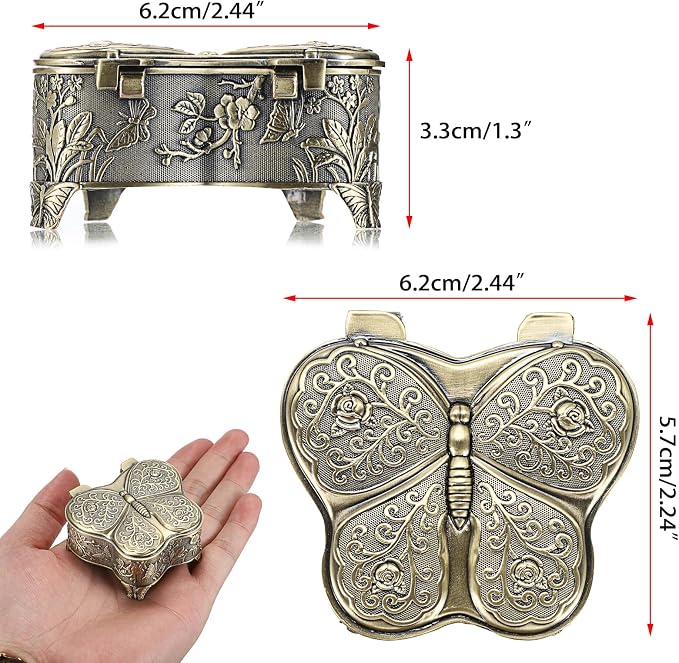 Hipiwe Butterfly Shape Jewelry Organizer Box Vintage Metal Jewelry Trinket Box Small Treasure Chest Ring Holder Earrings Necklace Storage Box Keepsake Box, Bronze - Image 4