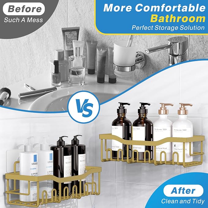 EUDELE 5-Pack Rustproof Stainless Steel Shower Caddy – No Drill Adhesive Bathroom Organizer with Large Capacity, Spacious Shower Shelves for Inside Shower, Kitchen & Home Decor Storage-XL Size - Image 3