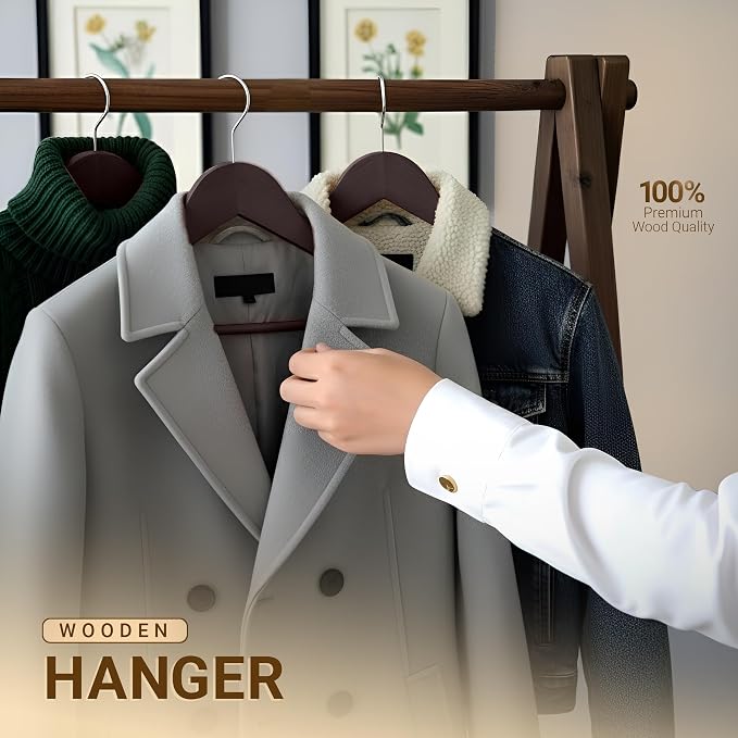 Utopia Home Premium Wooden Hangers 30 Pack - Durable & Slim Coat Hanger - Suit Hanger with 360-Degree Rotatable Hook - Wood Hangers with Shoulder Grooves (Brown) - Image 5