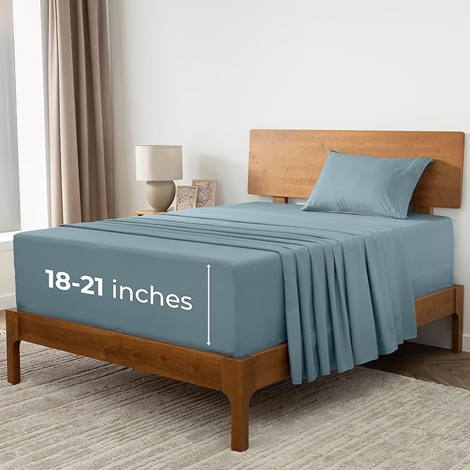 Mellanni Extra Deep Twin XL Sheets - 3 PC Iconic Collection Bedding - Hotel Luxury, Ultra Soft, Cooling Bed Sheets - Wrinkle, Fade, Stain Resistant (Twin Extra Long, Spa Blue)